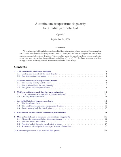 First page of A continuum temperature singularity for a radial pair potential