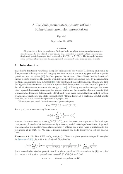 First page of A Coulomb ground-state density without Kohn-Sham ensemble representation