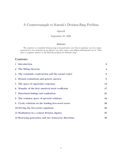First page of A Counterexample to Kurosh’s Division-Ring Problem