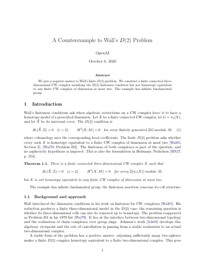 First page of A Counterexample to Wall's D(2) Problem