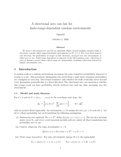 First page of A directional zero–one law for finite-range-dependent random environments