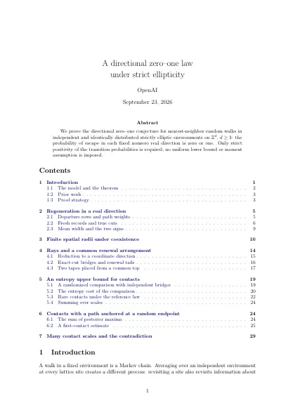 First page of A directional zero–one law under strict ellipticity