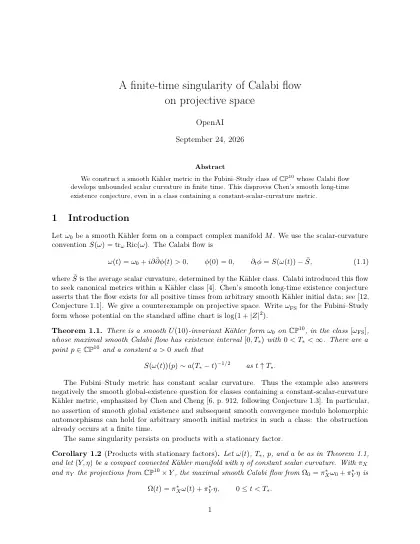 First page of A finite-time singularity of Calabi flow on projective space