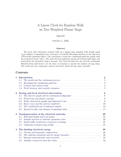 First page of A Linear Clock for Random Walk on Tree-Weighted Planar Maps