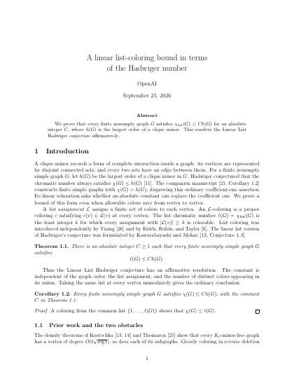 First page of A linear list-coloring bound in terms of the Hadwiger number