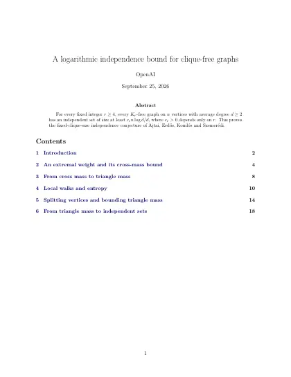 First page of A logarithmic independence bound for clique-free graphs