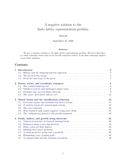 First page of A negative solution to the finite lattice representation problem