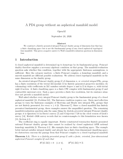 First page of A PD4 group without an aspherical manifold model