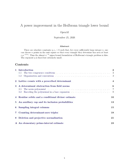 First page of A power improvement in the Heilbronn triangle lower bound