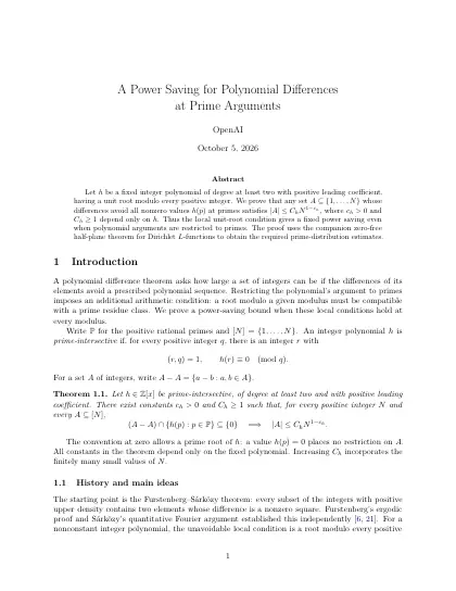 First page of A Power Saving for Polynomial Differences at Prime Arguments