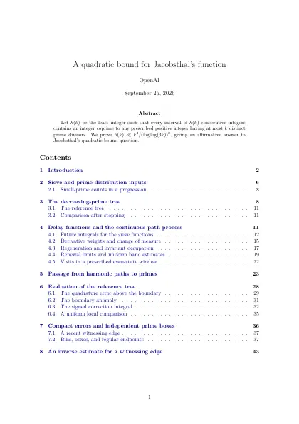 First page of A quadratic bound for Jacobsthal's function