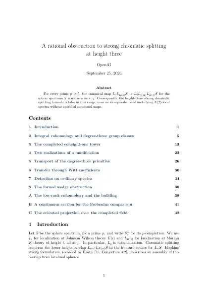 First page of A rational obstruction to strong chromatic splitting at height three