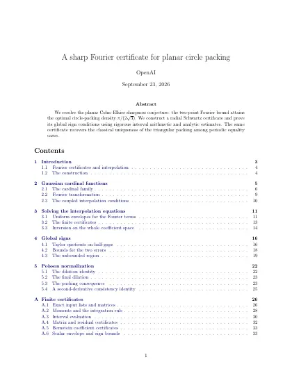 First page of A sharp Fourier certificate for planar circle packing