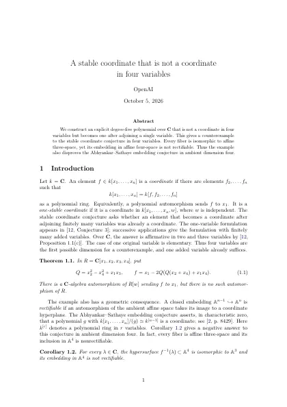 First page of A stable coordinate that is not a coordinate in four variables