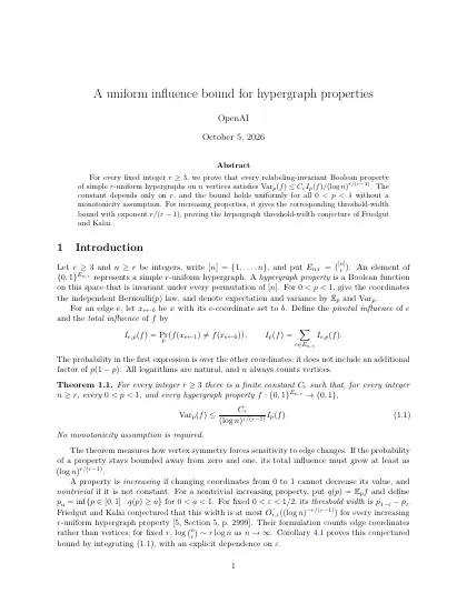 First page of A uniform influence bound for hypergraph properties