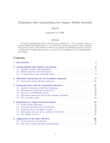 First page of Abundance after nonvanishing for compact Kähler fourfolds