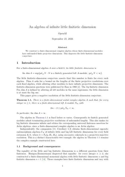First page of An algebra of infinite little finitistic dimension
