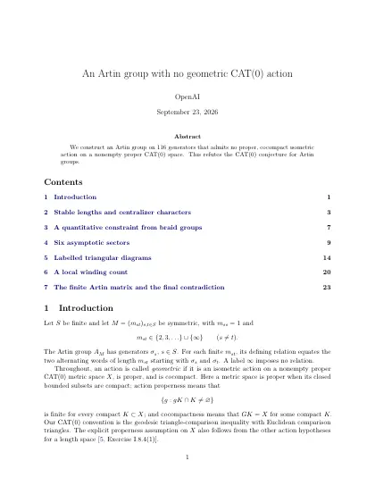 First page of An Artin group with no geometric CAT(0) action