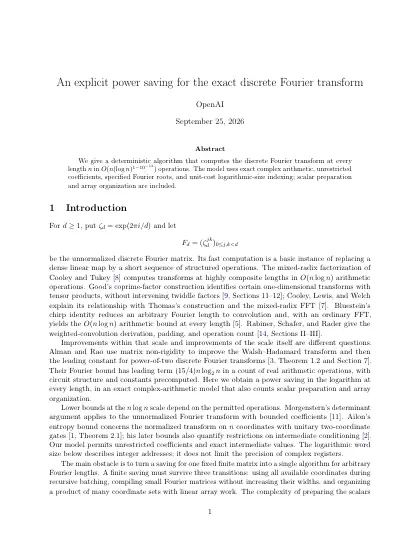 First page of An explicit power saving for the exact discrete Fourier transform