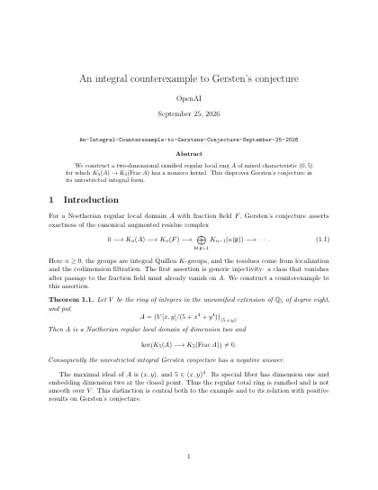 First page of An integral counterexample to Gersten's conjecture