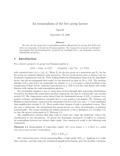 First page of An isomorphism of the free group factors