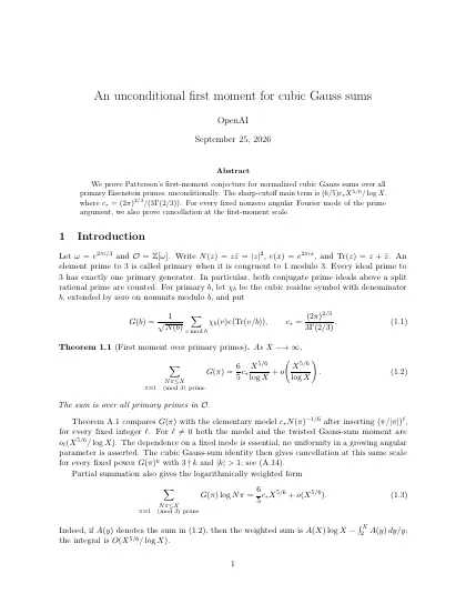 First page of An unconditional first moment for cubic Gauss sums