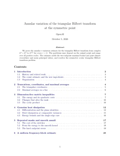 First page of Annular variation of the triangular Hilbert transform at the symmetric point