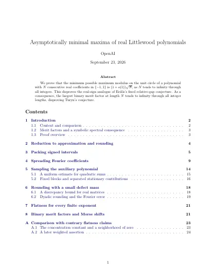 First page of Asymptotically minimal maxima of real Littlewood polynomials