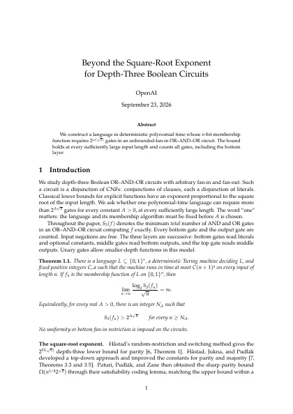 First page of Beyond the Square-Root Exponent for Depth-Three Boolean Circuits