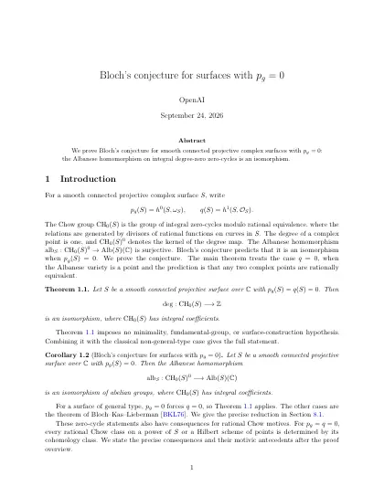 First page of Bloch’s conjecture for surfaces with p_g=0