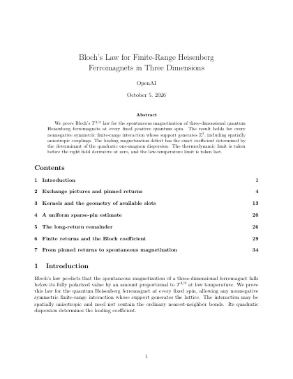 First page of Bloch's Law for Finite-Range Heisenberg Ferromagnets in Three Dimensions