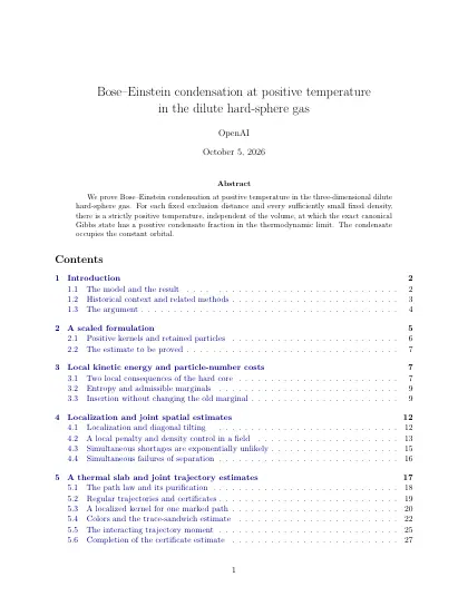 First page of Bose–Einstein condensation at positive temperature in the dilute hard-sphere gas