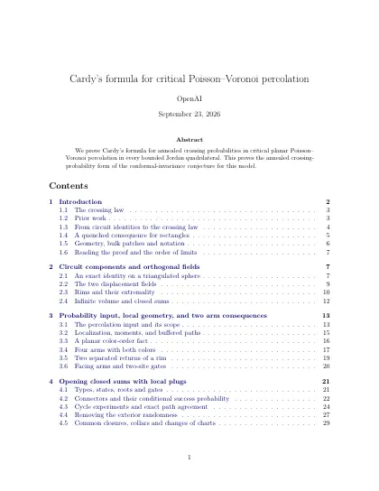 First page of Cardy’s formula for critical Poisson–Voronoi percolation
