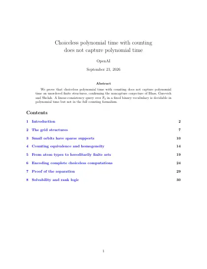 First page of Choiceless polynomial time with counting does not capture polynomial time