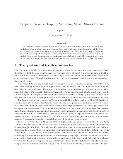 First page of Computation under Rapidly Vanishing Navier–Stokes Forcing