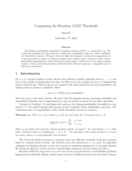 First page of Computing the Random 3-SAT Threshold