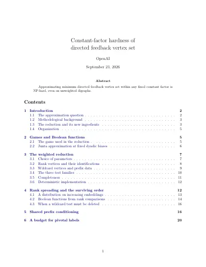 First page of Constant-factor hardness of directed feedback vertex set