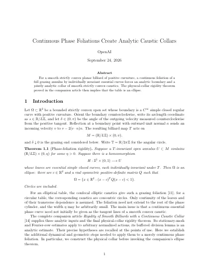 First page of Continuous Phase Foliations Create Analytic Caustic Collars