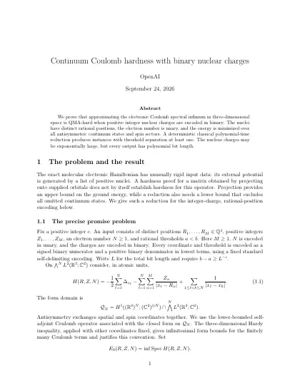 First page of Continuum Coulomb hardness with binary nuclear charges