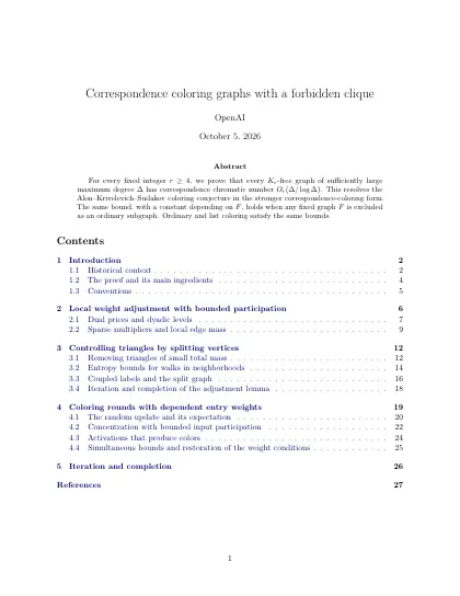 First page of Correspondence coloring graphs with a forbidden clique