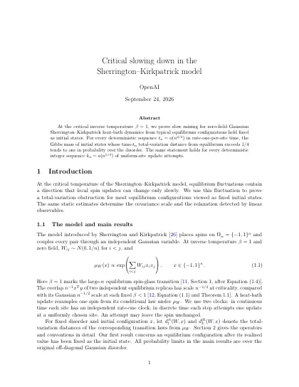 First page of Critical slowing down in the Sherrington–Kirkpatrick model