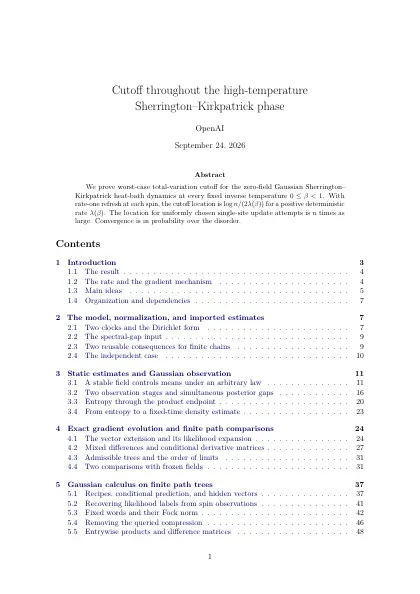 First page of Cutoff throughout the high-temperature Sherrington–Kirkpatrick phase