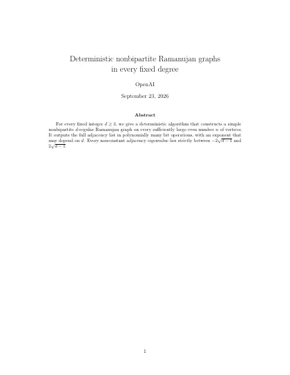 First page of Deterministic nonbipartite Ramanujan graphs in every fixed degree