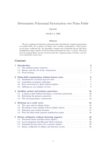 First page of Deterministic Polynomial Factorization over Prime Fields