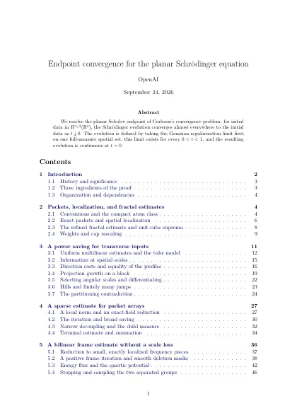 First page of Endpoint convergence for the planar Schrodinger equation