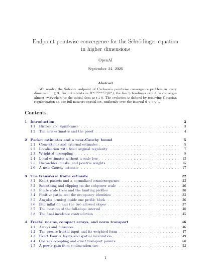 First page of Endpoint pointwise convergence for the Schrodinger equation in higher dimensions