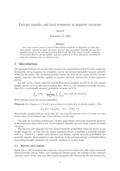 First page of Entropy equality and local symmetry in negative curvature