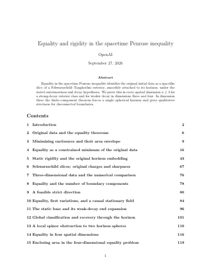 First page of Equality and rigidity in the spacetime Penrose inequality