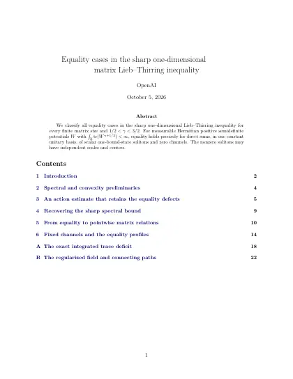 First page of Equality cases in the sharp one-dimensional matrix Lieb–Thirring inequality
