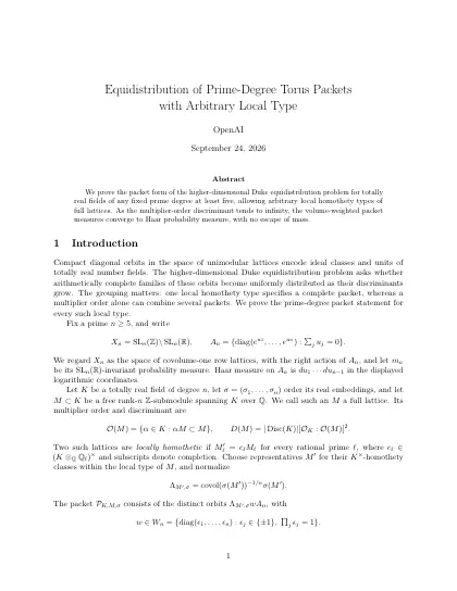 First page of Equidistribution of Prime-Degree Torus Packets with Arbitrary Local Type